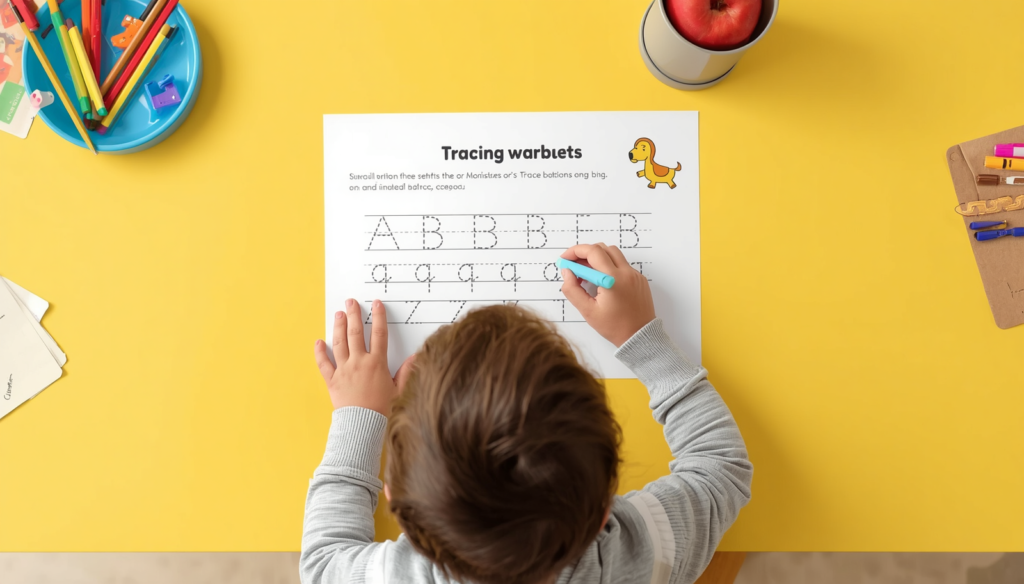 free printable tracing worksheets for kindergarten — child tracing letters on paper (1)