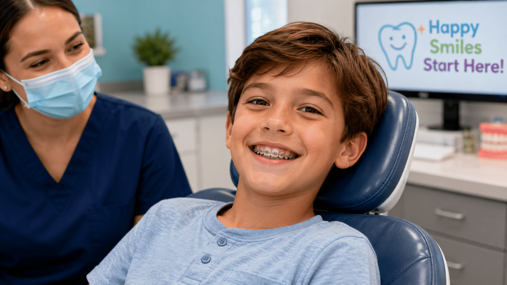 braces for kids smiling child at orthodontist