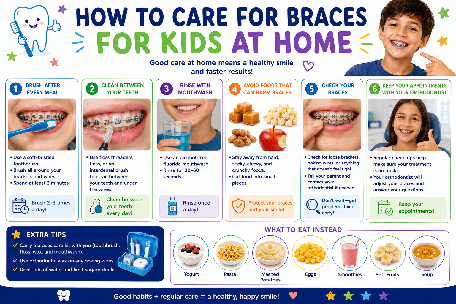 "how to care for braces for kids at home"
