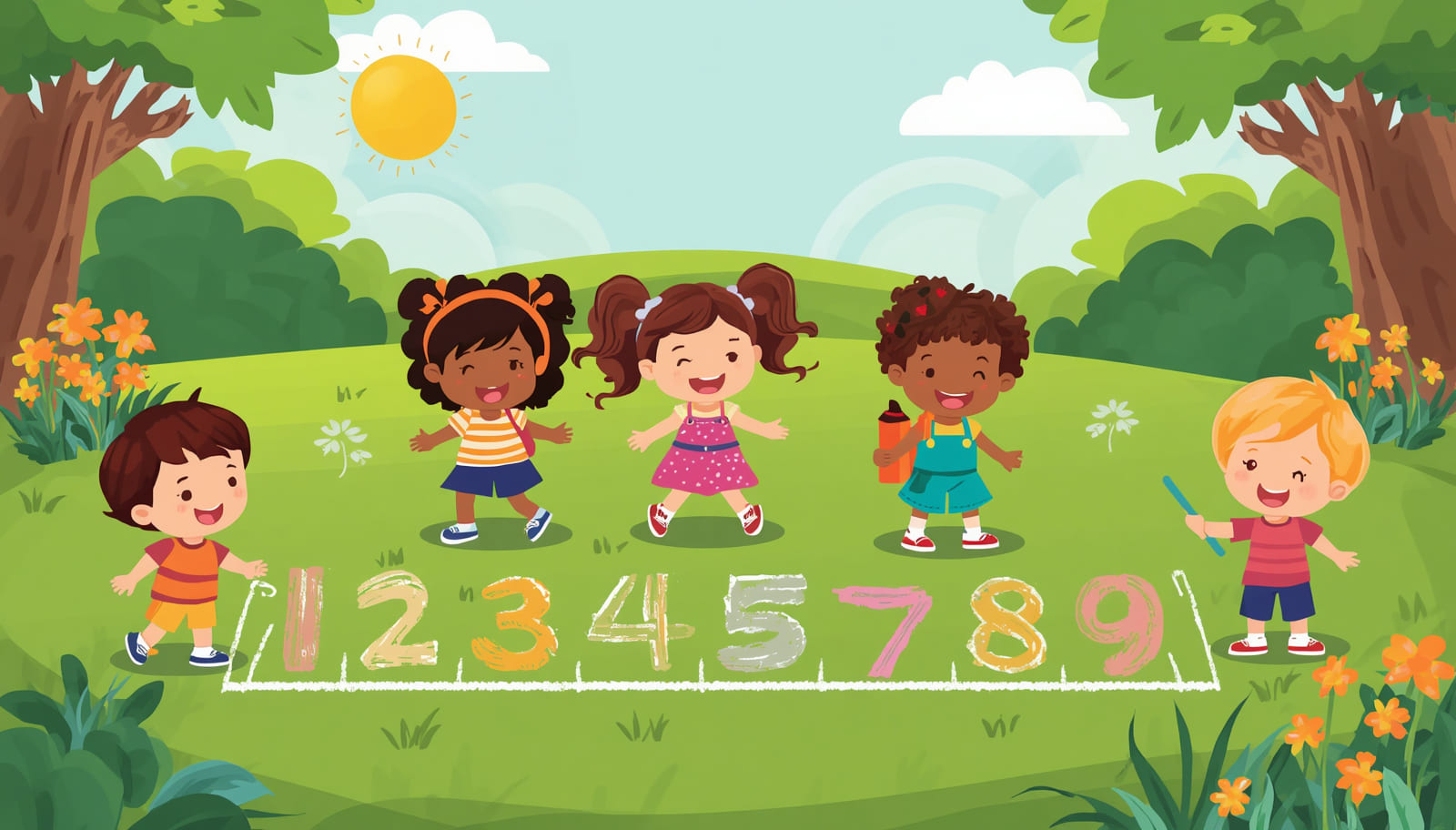 Math Activities For Kindergarten Chalk Number Line Outside 4