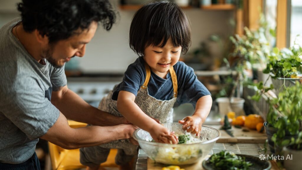 picky eater solutions child helping cook in kitche