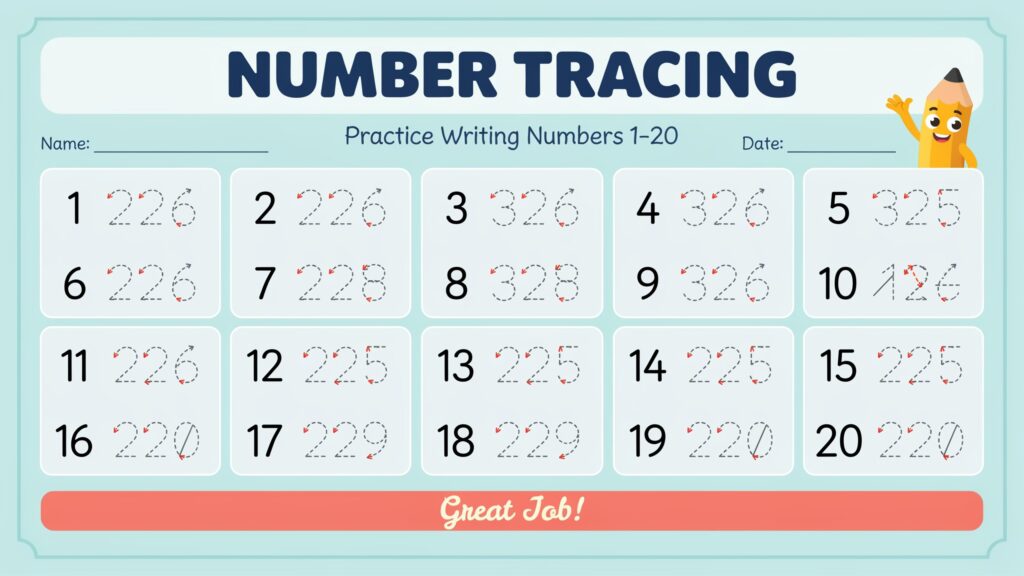 Number Tracing Worksheets 1–20 tracing sheets f