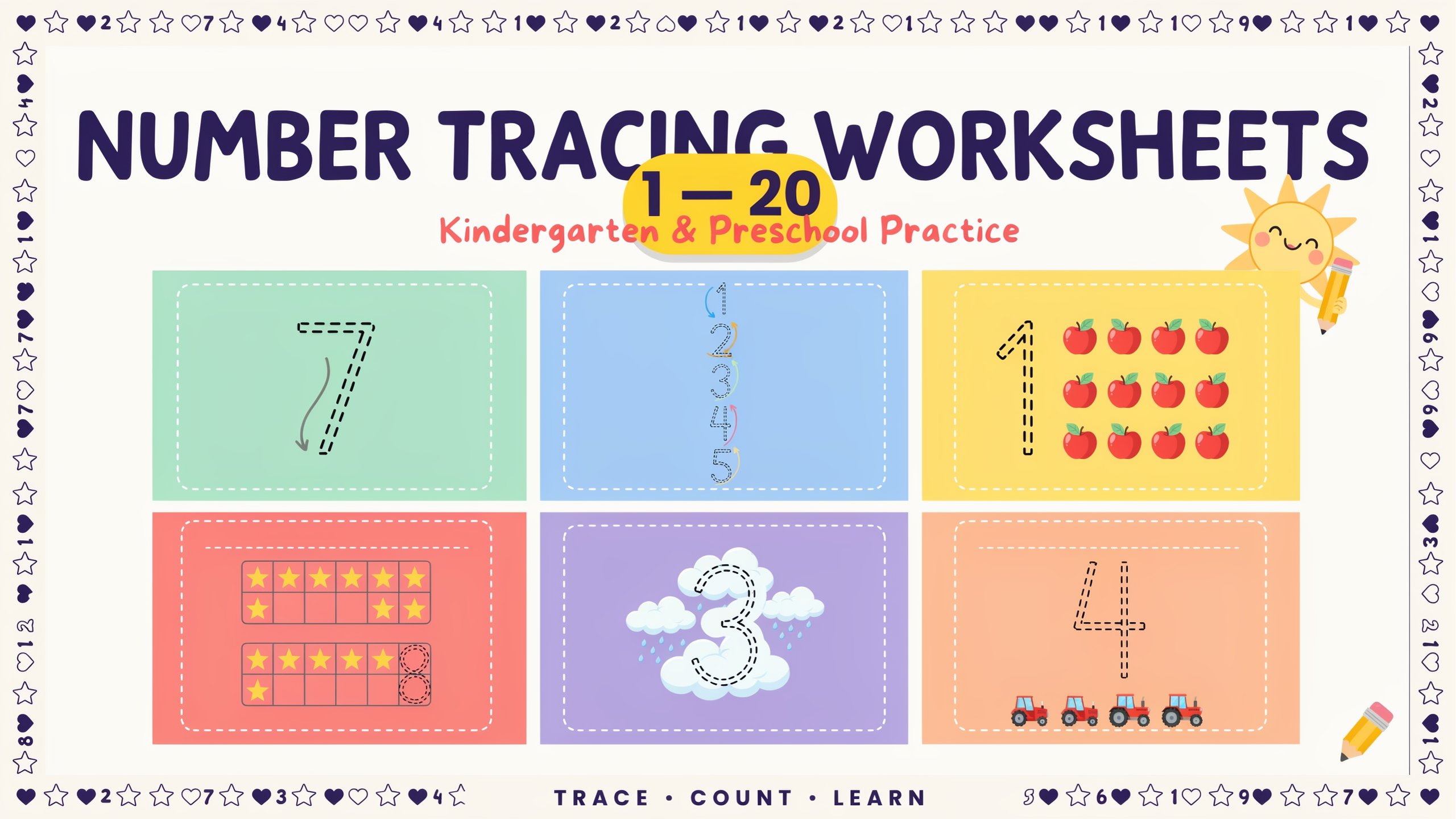 Number Tracing Worksheets 1–20 Types Of Number Tracing Worksheets 1 20 For Kindergarten And Preschool 2